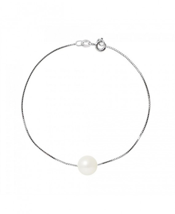 Bracelet Chaine "Vénitienne" Or Blanc Véritable Perle