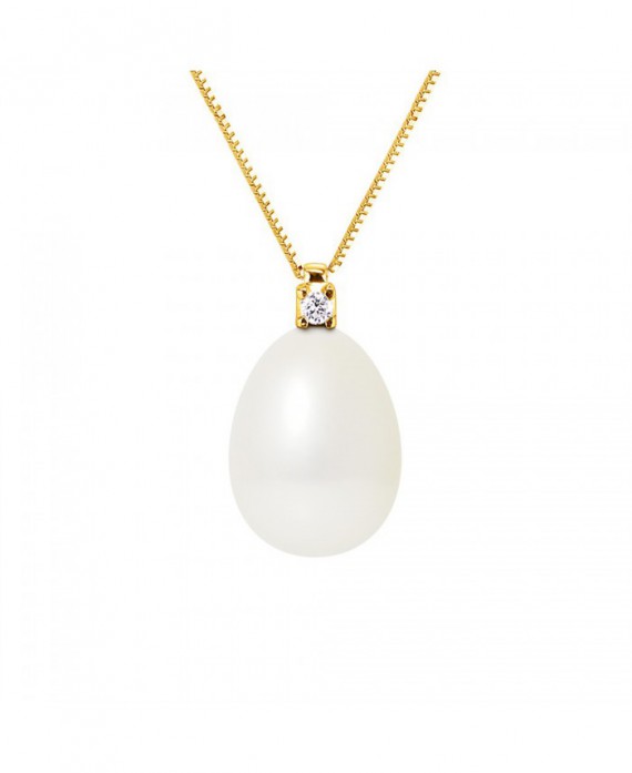 Collier  " Vénitienne" Or Jaune - Diamants 0,02 Cts  & Véritable Perle