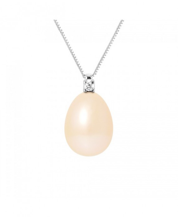 Collier  " Vénitienne" Or Blanc - Diamants 0,02 Cts  & Véritable Perle