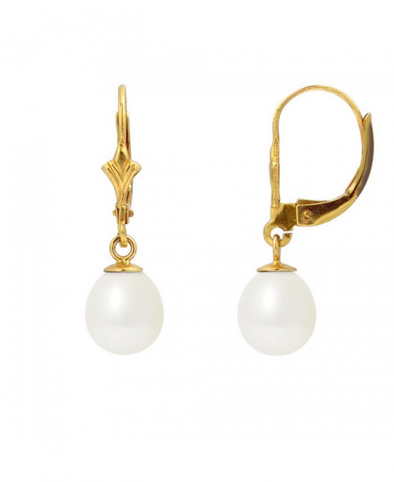 Boucles d'Oreilles Or Jaune orné de Véritables Perles
