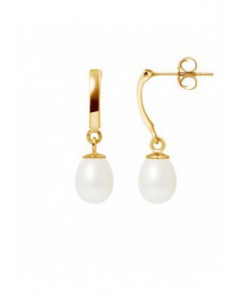 Boucles d'Oreilles Or Jaune orné de Véritables Perles