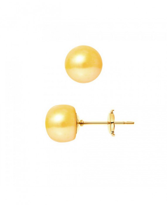 Boucles d'Oreilles Or Jaune & Véritables Perles